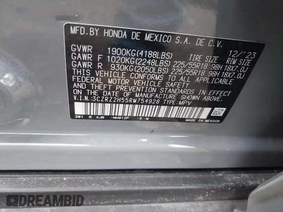 ✅ 2024 Honda HR-V Sport • VIN: 3CZRZ2H55RM754928 • Lot: 41276974. Wystawiony na IAAI z przebiegiem 41 237 mil. Bezpłatny archiwum sprzedaży aukcyjnych z USA i szczegółowy raport historii pojazdu na DreamBid. Zdjęcie 9.