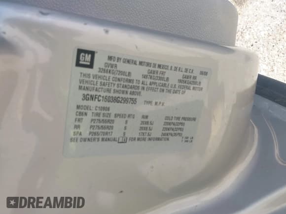 ✅ 2008 Chevrolet Suburban 2LT • VIN: 3GNFC16038G299755 • Lot: 42088092. Listed on IAAI with 141,876 mi. Free auction sales archive from the USA and detailed vehicle history report at DreamBid. Image 9.