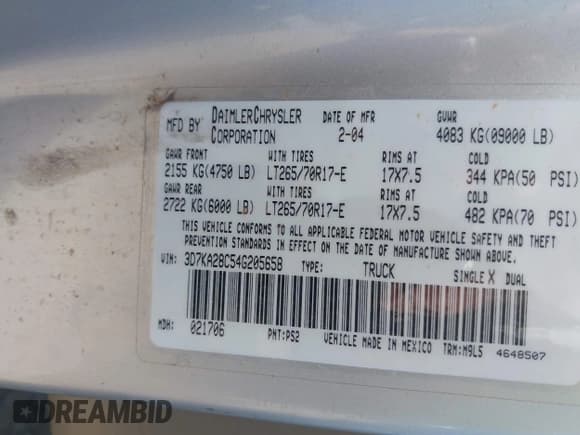 ✅ 2004 Dodge 2500 SLT • VIN: 3D7KA28C54G205658 • Лот: 42956339. Опубликован ранее на IAAI с пробегом 239 403 миль. Бесплатный доступ к архиву аукционных продаж из США и подробный отчёт об истории автомобиля на DreamBid. Изображение 9.