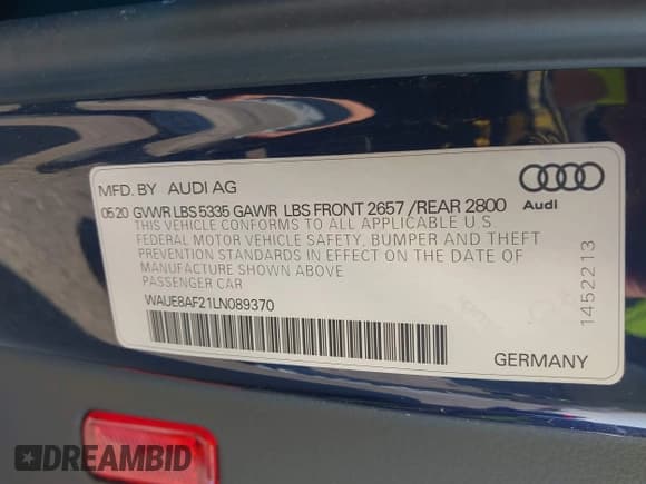 ✅ 2020 Audi A6 Premium Plus • VIN: WAUE8AF21LN089370 • Лот: 43204968. Опубликован ранее на IAAI с пробегом 81 906 миль. Бесплатный доступ к архиву аукционных продаж из США и подробный отчёт об истории автомобиля на DreamBid. Изображение 9.