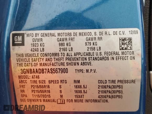 ✅ 2010 Chevrolet HHR LS • VIN: 3GNBAADB7AS567900 • Lot: 82139334. Listed on Copart with 189,017 mi. Free auction sales archive from the USA and detailed vehicle history report at DreamBid. Image 14.