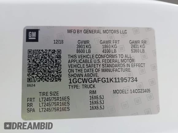 ✅ 2019 Chevrolet Express Cargo • VIN: 1GCWGAFG1K1195734 • Лот: 43028382. Опубликован ранее на IAAI с пробегом 74 555 миль. Бесплатный доступ к архиву аукционных продаж из США и подробный отчёт об истории автомобиля на DreamBid. Изображение 9.