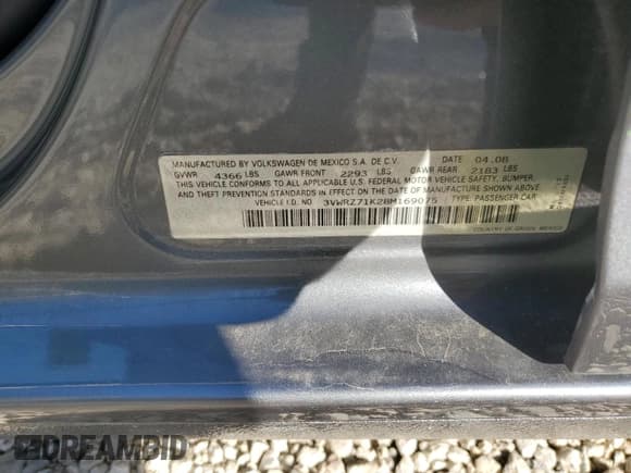 ✅ 2008 Volkswagen Jetta SE • VIN: 3VWRZ71K28M169075 • Lot: 84863305. Listed on Copart with 82,208 mi. Free auction sales archive from the USA and detailed vehicle history report at DreamBid. Image 12.