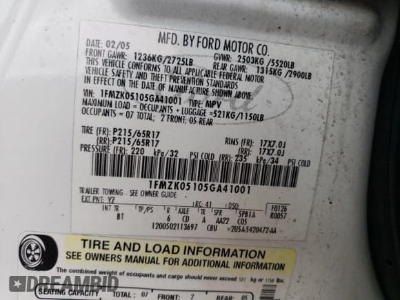 ✅ 2005 Ford Freestyle SEL • VIN: 1FMZK05105GA41001 • Лот: 68325235. Опубликован ранее на Copart с пробегом Не указан. Бесплатный доступ к архиву аукционных продаж из США и подробный отчёт об истории автомобиля на DreamBid. Изображение 12.