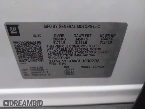 ✅ 2020 Chevrolet Traverse LT Cloth • VIN: 1GNEVGKW8LJ230702 • Lot: 41137563. Listed on IAAI with 70,222 mi. Free auction sales archive from the USA and detailed vehicle history report at DreamBid. Image 9.