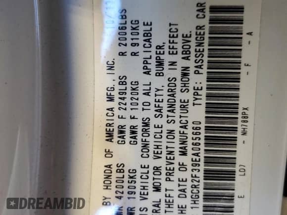 2014 Honda Accord LX с VIN 1HGCR2F39EA065660, выставлен на аукционе Copart как лот 82039995 с пробегом 90 560 миль миль и Чистый • Clean title. История ставок и продаж доступна на DreamBid. Изображение 13.