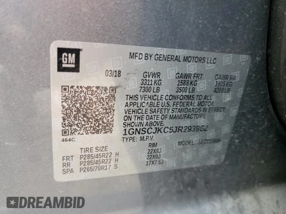 ✅ 2018 Chevrolet Suburban Premier • VIN: 1GNSCJKC5JR293962 • Lot: 50641835. Wystawiony na Copart z przebiegiem 137 598 mil. Bezpłatny archiwum sprzedaży aukcyjnych z USA i szczegółowy raport historii pojazdu na DreamBid. Zdjęcie 14.