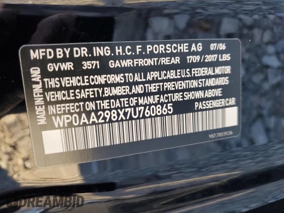 ✅ 2007 Porsche 718 Cayman • VIN: WP0AA298X7U760865 • Lot: 83640304. Wystawiony na Copart z przebiegiem 139 720 mil. Bezpłatny archiwum sprzedaży aukcyjnych z USA i szczegółowy raport historii pojazdu na DreamBid. Zdjęcie 12.