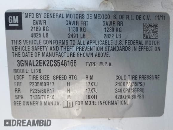 ✅ 2012 Chevrolet Captiva Sport LS • VIN: 3GNAL2EK2CS548166 • Lot: 41252034. Wystawiony na IAAI z przebiegiem 141 239 mil. Bezpłatny archiwum sprzedaży aukcyjnych z USA i szczegółowy raport historii pojazdu na DreamBid. Zdjęcie 9.