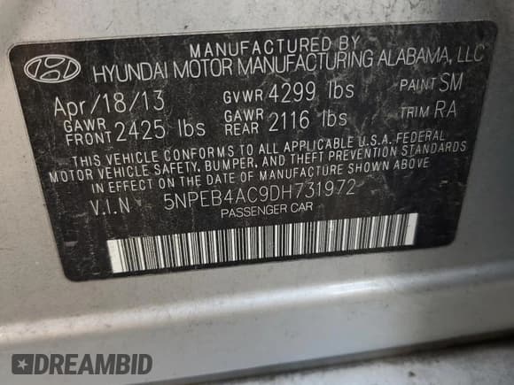 ✅ 2013 Hyundai Sonata GLS • VIN: 5NPEB4AC9DH731972 • Лот: 87200475. Опубликован ранее на Copart с пробегом 150 222 миль. Бесплатный доступ к архиву аукционных продаж из США и подробный отчёт об истории автомобиля на DreamBid. Изображение 13.