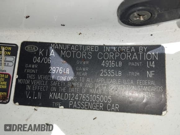 ✅ 2006 Kia Amanti • VIN: KNALD124765105005 • Lot: 43162874. Listed on IAAI with 120,861 mi. Free auction sales archive from the USA and detailed vehicle history report at DreamBid. Image 9.