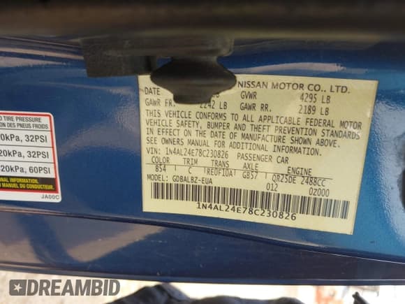 ✅ 2008 Nissan Altima S • VIN: 1N4AL24E78C230826 • Lot: 43034655. Wystawiony na IAAI z przebiegiem Nie podano. Bezpłatny archiwum sprzedaży aukcyjnych z USA i szczegółowy raport historii pojazdu na DreamBid. Zdjęcie 9.