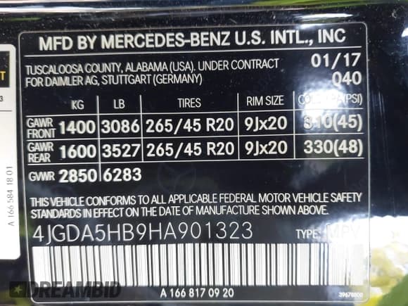 ✅ 2017 Mercedes-Benz GLE 350 • VIN: 4JGDA5HB9HA901323 • Лот: 43228070. Опубликован ранее на IAAI с пробегом 107 074 миль. Бесплатный доступ к архиву аукционных продаж из США и подробный отчёт об истории автомобиля на DreamBid. Изображение 9.