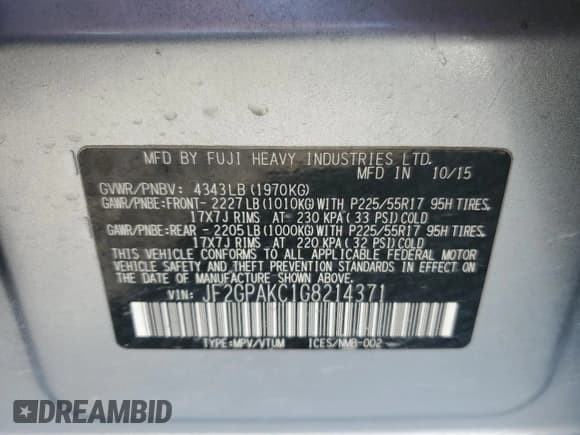 ✅ 2016 Subaru Crosstrek Limited • VIN: JF2GPAKC1G8214371 • Lot: 71644065. Listed on Copart with Not provided. Free auction sales archive from the USA and detailed vehicle history report at DreamBid. Image 12.