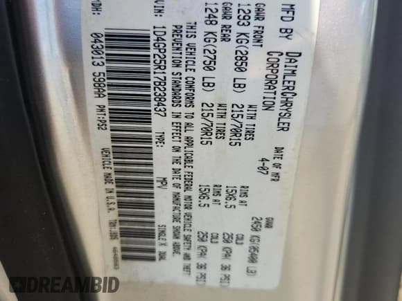 ✅ 2007 Dodge Caravan SE • VIN: 1D4GP25R17B238437 • Lot: 87222505. Wystawiony na Copart z przebiegiem 121 143 mil. Bezpłatny archiwum sprzedaży aukcyjnych z USA i szczegółowy raport historii pojazdu na DreamBid. Zdjęcie 13.