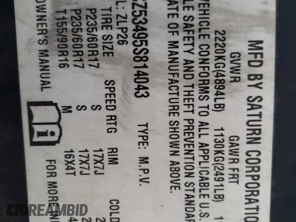 2005 Saturn VUE z VIN 5GZCZ53495S814043, wystawiony jako Copart lot #50958264 z przebiegiem 183 442 mil mil oraz Nie do naprawy • Non repairable. Historia ofert i sprzedaży dostępna na DreamBid. Obrazek 13.