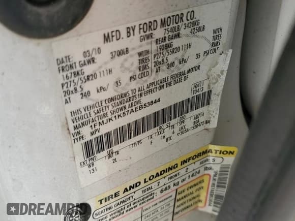 ✅ 2010 Ford Expedition Max Limited • VIN: 1FMJK1K57AEB53844 • Lot: 67017985. Listed on Copart with Not provided. Free auction sales archive from the USA and detailed vehicle history report at DreamBid. Image 13.