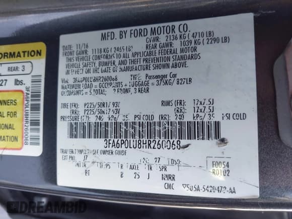 ✅ 2017 Ford Fusion Hybrid SE • VIN: 3FA6P0LU8HR260068 • Lot: 43685195. Listed on IAAI with 211,056 mi. Free auction sales archive from the USA and detailed vehicle history report at DreamBid. Image 9.