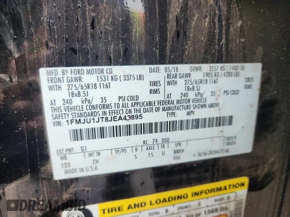 ✅ 2018 Ford Expedition XLT • VIN: 1FMJU1JT8JEA43895 • Lot: 81161255. Wystawiony na Copart z przebiegiem 127 689 mil. Bezpłatny archiwum sprzedaży aukcyjnych z USA i szczegółowy raport historii pojazdu na DreamBid. Zdjęcie 13.