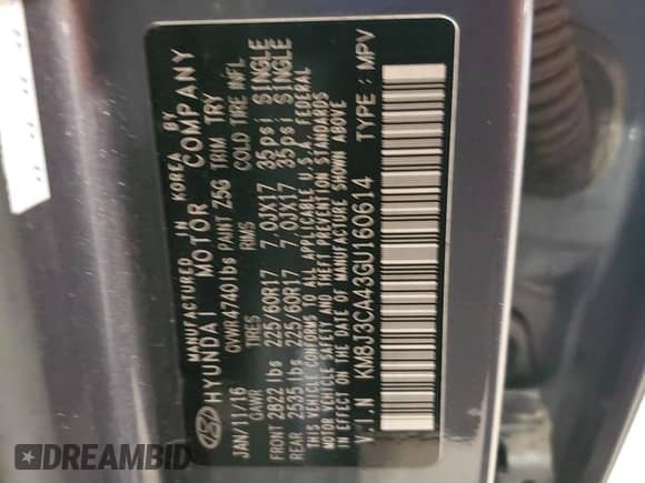 2016 Hyundai Tucson SE с VIN KM8J3CA43GU160614, выставлен на аукционе Copart как лот 70766895 с пробегом 123 824 миль миль и Списание • Salvage title. История ставок и продаж доступна на DreamBid. Изображение 13.