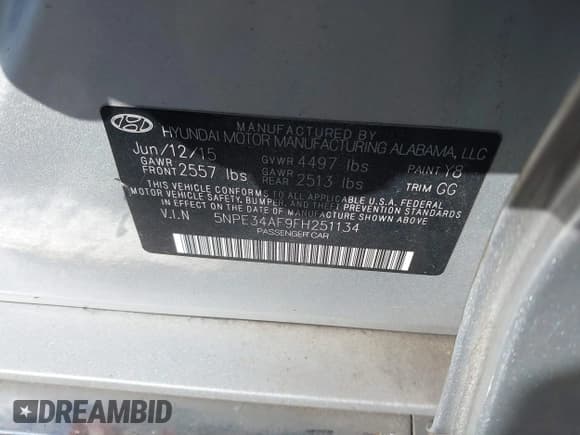 ✅ 2015 Hyundai Sonata Sport • VIN: 5NPE34AF9FH251134 • Лот: 43535745. Опубликован ранее на IAAI с пробегом 53 686 миль. Бесплатный доступ к архиву аукционных продаж из США и подробный отчёт об истории автомобиля на DreamBid. Изображение 9.