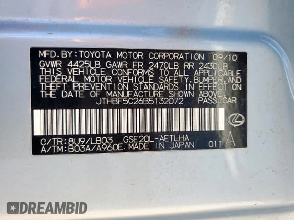 ✅ 2011 Lexus IS 250 • VIN: JTHBF5C26B5132072 • Лот: 91046475. Опубликован ранее на Copart с пробегом 175 378 миль. Бесплатный доступ к архиву аукционных продаж из США и подробный отчёт об истории автомобиля на DreamBid. Изображение 13.