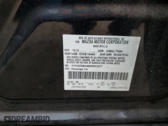 ✅ 2011 Mazda 6 i Sport • VIN: 1YVHZ8BH4B5M03277 • Lot: 86709674. Wystawiony na Copart z przebiegiem Nie podano. Bezpłatny archiwum sprzedaży aukcyjnych z USA i szczegółowy raport historii pojazdu na DreamBid. Zdjęcie 12.