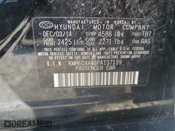 ✅ 2015 Hyundai Sonata • VIN: KMHEC4A46FA137139 • Лот: 82529615. Опубликован ранее на Copart с пробегом 125 304 миль. Бесплатный доступ к архиву аукционных продаж из США и подробный отчёт об истории автомобиля на DreamBid. Изображение 12.