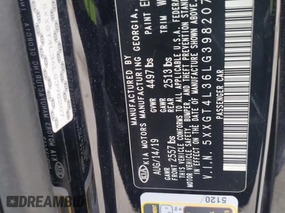 ✅ 2020 Kia Optima LX • VIN: 5XXGT4L36LG398207 • Lot: 87057295. Listed on Copart with 64,691 mi. Free auction sales archive from the USA and detailed vehicle history report at DreamBid. Image 13.