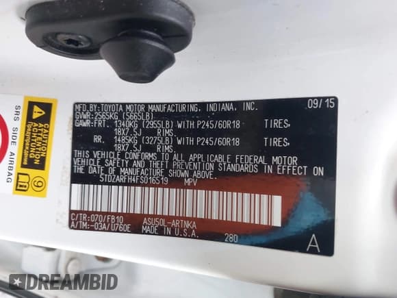 ✅ 2015 Toyota Highlander LE • VIN: 5TDZARFH4FS016519 • Лот: 43340450. Опубликован ранее на IAAI с пробегом 190 981 миль. Бесплатный доступ к архиву аукционных продаж из США и подробный отчёт об истории автомобиля на DreamBid. Изображение 9.