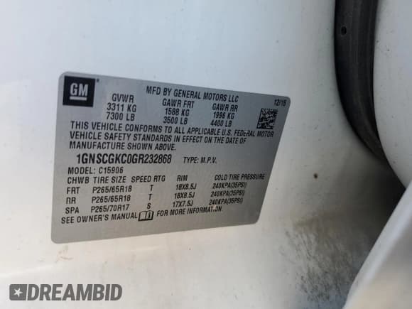 ✅ 2016 Chevrolet Suburban LS • VIN: 1GNSCGKC0GR232868 • Лот: 52762814. Опубликован ранее на Copart с пробегом 80 856 миль. Бесплатный доступ к архиву аукционных продаж из США и подробный отчёт об истории автомобиля на DreamBid. Изображение 12.