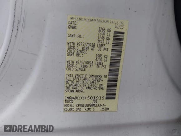 ✅ 2014 Nissan Titan Pro-4X • VIN: 1N6BA0ECXEN501915 • Lot: 42097967. Wystawiony na IAAI z przebiegiem 120 851 mil. Bezpłatny archiwum sprzedaży aukcyjnych z USA i szczegółowy raport historii pojazdu na DreamBid. Zdjęcie 9.