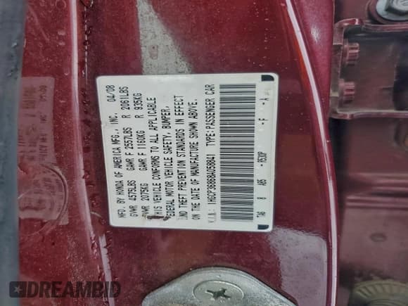 ✅ 2008 Honda Accord EX-L • VIN: 1HGCP36868A058841 • Lot: 96064035. Listed on Copart with 233,402 mi. Free auction sales archive from the USA and detailed vehicle history report at DreamBid. Image 12.