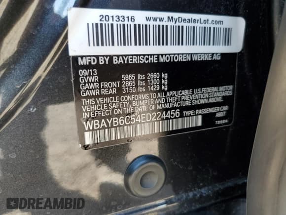 ✅ 2014 BMW 7 Series 750i xDrive • VIN: WBAYB6C54ED224456 • Lot: 71027795. Listed on Copart with 104,442 mi. Free auction sales archive from the USA and detailed vehicle history report at DreamBid. Image 13.