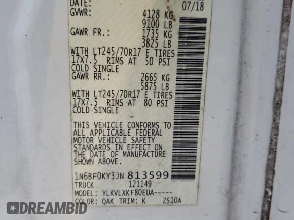 ✅ 2018 Nissan NV Cargo S • VIN: 1N6BF0KY3JN813599 • Лот: 82204875. Опубликован ранее на Copart с пробегом 241 262 миль. Бесплатный доступ к архиву аукционных продаж из США и подробный отчёт об истории автомобиля на DreamBid. Изображение 13.