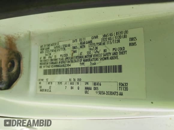 ✅ 2011 Ford Econoline Cargo Commercial • VIN: 1FTNE1EW6BDA82354 • Lot: 42340908. Listed on IAAI with 312,950 mi. Free auction sales archive from the USA and detailed vehicle history report at DreamBid. Image 9.