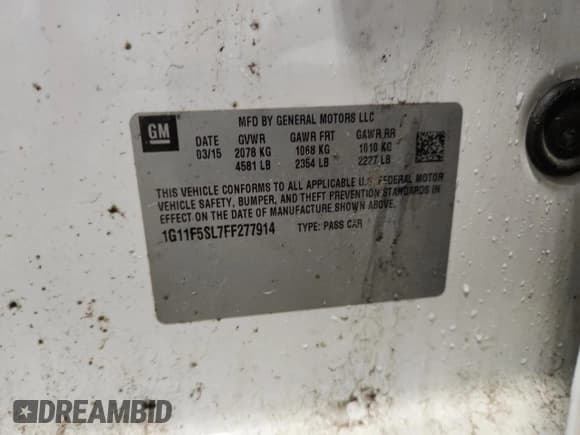 ✅ 2015 Chevrolet Malibu LTZ • VIN: 1G11F5SL7FF277914 • Lot: 90839005. Listed on Copart with 209,976 mi. Free auction sales archive from the USA and detailed vehicle history report at DreamBid. Image 12.