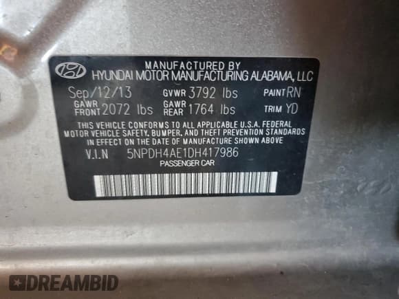 ✅ 2013 Hyundai Elantra GLS • VIN: 5NPDH4AE1DH417986 • Лот: 86862475. Опубликован ранее на Copart с пробегом 127 126 миль. Бесплатный доступ к архиву аукционных продаж из США и подробный отчёт об истории автомобиля на DreamBid. Изображение 12.