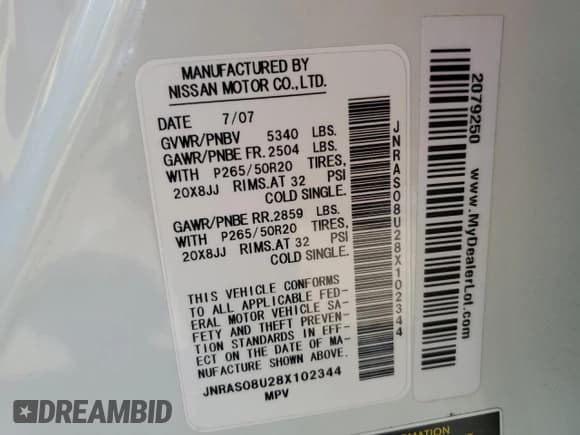 ✅ 2008 Infiniti FX • VIN: JNRAS08U28X102344 • Лот: 73819434. Опубликован ранее на Copart с пробегом Не указан. Бесплатный доступ к архиву аукционных продаж из США и подробный отчёт об истории автомобиля на DreamBid. Изображение 14.