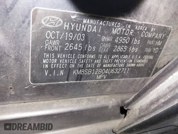 2004 Hyundai Santa Fe с VIN KM8SB12B04U632711, выставлен на аукционе IAAI как лот 41427978 с пробегом Не указан миль и . История ставок и продаж доступна на DreamBid. Изображение 9.