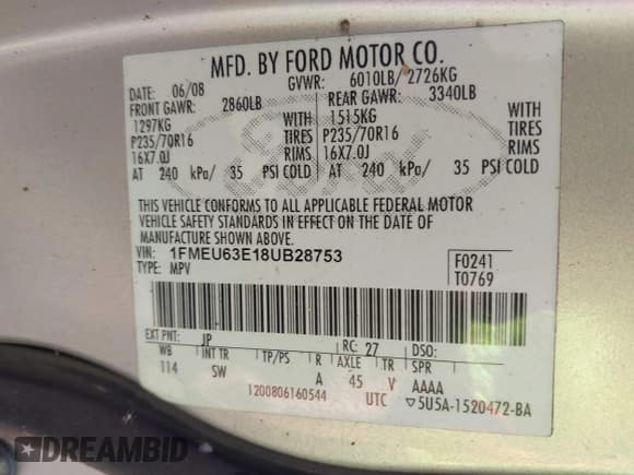 ✅ 2008 Ford Explorer XLT • VIN: 1FMEU63E18UB28753 • Lot: 43544399. Listed on IAAI with 188,732 mi. Free auction sales archive from the USA and detailed vehicle history report at DreamBid. Image 9.