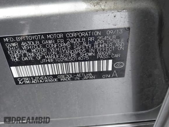 ✅ 2014 Lexus IS 250 • VIN: JTHBF1D29E5014075 • Lot: 43734365. Wystawiony na IAAI z przebiegiem 153 002 mil. Bezpłatny archiwum sprzedaży aukcyjnych z USA i szczegółowy raport historii pojazdu na DreamBid. Zdjęcie 9.