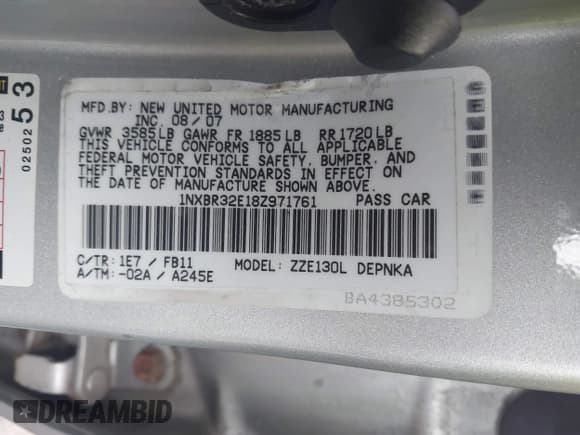 ✅ 2008 Toyota Corolla S • VIN: 1NXBR32E18Z971761 • Lot: 43696324. Wystawiony na IAAI z przebiegiem 131 801 mil. Bezpłatny archiwum sprzedaży aukcyjnych z USA i szczegółowy raport historii pojazdu na DreamBid. Zdjęcie 9.