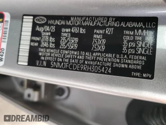 2024 Hyundai Tucson SEL с VIN 5NMJFCDE9RH305424, выставлен на аукционе Copart как лот 67831255 с пробегом 44 117 миль миль и Списание • Salvage title. История ставок и продаж доступна на DreamBid. Изображение 13.