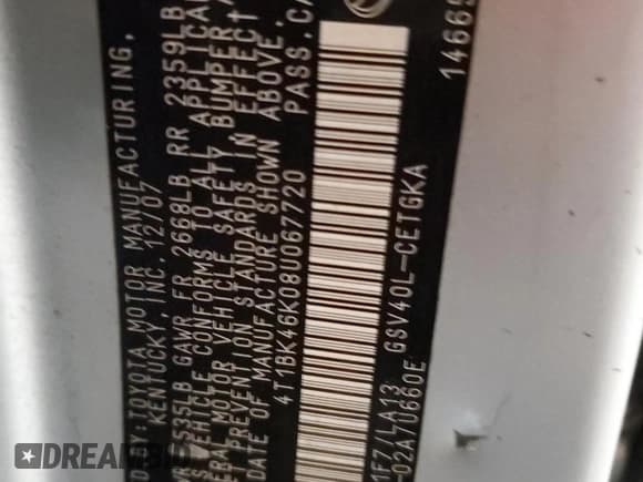 ✅ 2008 Toyota Camry SE • VIN: 4T1BK46K08U067720 • Lot: 86539465. Listed on Copart with 190,262 mi. Free auction sales archive from the USA and detailed vehicle history report at DreamBid. Image 12.