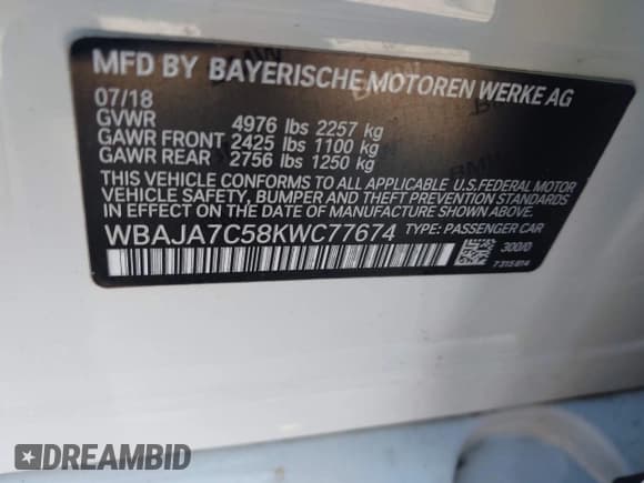 ✅ 2019 BMW 5 Series 530i xDrive • VIN: WBAJA7C58KWC77674 • Лот: 43717345. Опубликован ранее на IAAI с пробегом 97 457 миль. Бесплатный доступ к архиву аукционных продаж из США и подробный отчёт об истории автомобиля на DreamBid. Изображение 9.