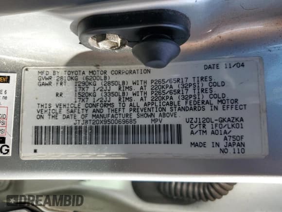 ✅ 2005 Lexus GX 470 • VIN: JTJBT20X950069685 • Lot: 89486775. Wystawiony na Copart z przebiegiem 134 472 mil. Bezpłatny archiwum sprzedaży aukcyjnych z USA i szczegółowy raport historii pojazdu na DreamBid. Zdjęcie 13.