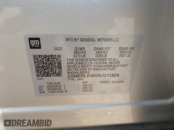 2022 Chevrolet Traverse LS с VIN 1GNERLKWXNJ171829, выставлен на аукционе IAAI как лот 43197313 с пробегом 93 921 миль миль и . История ставок и продаж доступна на DreamBid. Изображение 9.