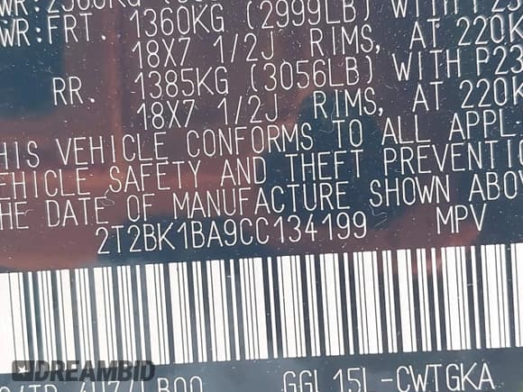 ✅ 2012 Lexus RX 350 • VIN: 2T2BK1BA9CC134199 • Lot: 42492994. Listed on IAAI with 138,108 mi. Free auction sales archive from the USA and detailed vehicle history report at DreamBid. Image 9.