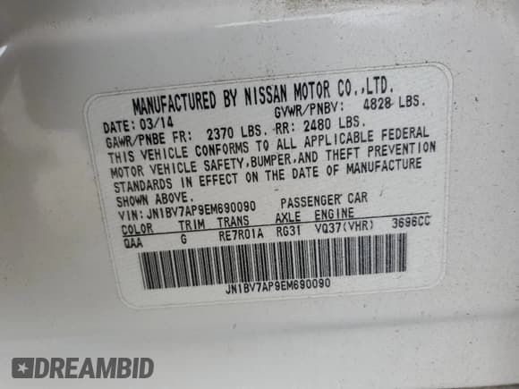 ✅ 2014 Infiniti Q50 Premium • VIN: JN1BV7AP9EM690090 • Lot: 45175265. Listed on Copart with 112,994 mi. Free auction sales archive from the USA and detailed vehicle history report at DreamBid. Image 13.